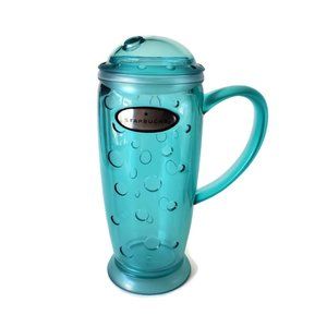 Starbucks 2003 Barista Rocket Tumbler Polka Dot Aqua Blue Plastic Travel Mug 16